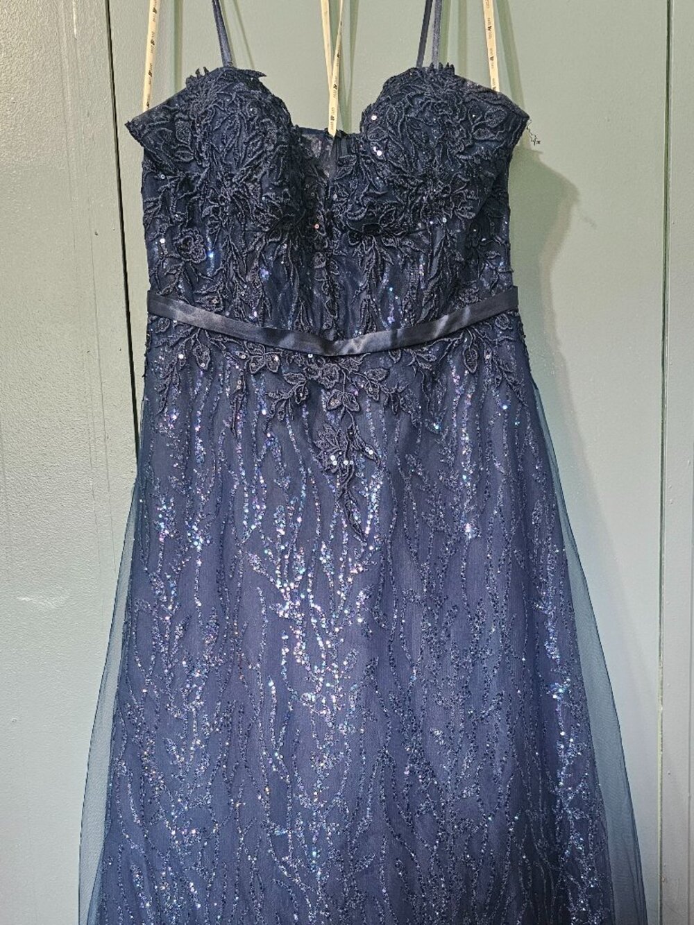 Jules & Cleo Navy Glitter Corset Ball Gown Size 16 David’s Bridal